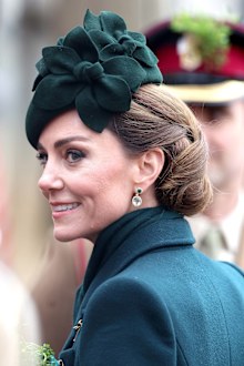 LONDON, ENGLAND - MARCH 17: Catherine, Princess of Wales smiles during the 2025 Irish Guards' St. Patrick's Day Parade at Wellington Barracks on March 17, 2025 in London, England. Catherine, Princess of Wales attends the parade as Colonel of the Regiment. (Photo by Chris Jackson/Getty Images)