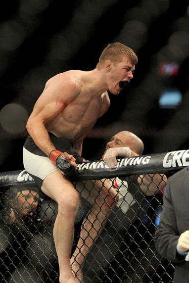 Australia's Jake Mathews celebrates after winning his fight against Akbarh Arreola.