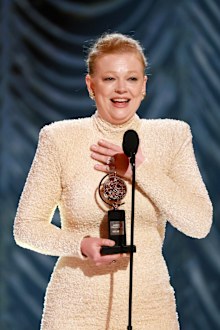 NEW YORK, NEW YORK - JUNE 08: Sarah Snook accepts the Best Performance by an Actress in a Leading Role in a Play award for "The Picture of Dorian Gray" onstage during The 78th Annual Tony Awards at Radio City Music Hall on June 08, 2025 in New York City. (Photo by Theo Wargo/Getty Images for Tony Awards Productions)
