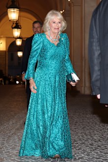 ROME, ITALY - APRIL 09: Queen Camilla during day three of King Charles III and Queen Camilla's State visit to The Republic of Italy on April 09, 2025 in Rome, Italy. Their Majesties will attend a State Banquet at the Palazzo Quirinale, hosted by The President. (Photo by Chris Jackson/Getty Images)