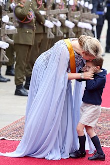 LUXEMBOURG, LUXEMBOURG - OCTOBER 03: Grand Duchess Stéphanie de Lannoy of Luxembourg and Prince Charles of Luxembourg during the Abdication of Grand Duke Henri of Luxembourg and Accession to the Throne of His Royal Highness Crown Prince Guillaume on October 03, 2025 in Luxembourg, Luxembourg. (Photo by Patrick van Katwijk/Getty Images)
