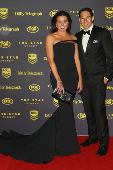 Billy Slater escorts his wife Nicole Slater along the red carpet. (Getty)