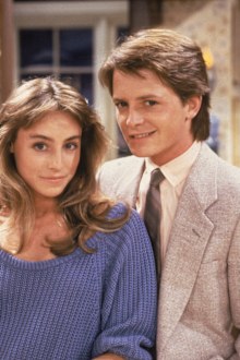 Michael J Fox and Tracy Pollan on the set of the television series, 'Family Ties'. Fox and Pollan were married in 1988. 