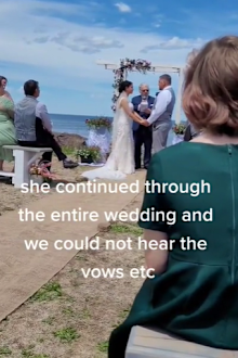 Neighbour mows lawn during wedding video