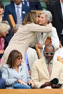 LONDON, ENGLAND - JULY 07: (L-R) Lisa Makin, Carole Middleton, Sir Lenny Henry and Birgitte, Duchess of Gloucester attend day eight of the Wimbledon Tennis Championships at the All England Lawn Tennis and Croquet Club on July 07, 2025 in London, England. (Photo by Karwai Tang/WireImage)