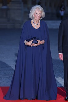 VERSAILLES, FRANCE - SEPTEMBER 20: Queen Camilla attends a State Banquet at The Palace of Versailles on September 20, 2023 in Versailles, France. The King and Queen's first state visit to France will take place in Paris, Versailles and Bordeaux from Wednesday 20th to Friday 23rd 2023. The visit had been initially scheduled for March 26th - 29th but had to be postponed due to mass strikes and protests. (Photo by Chris Jackson/Getty Images)