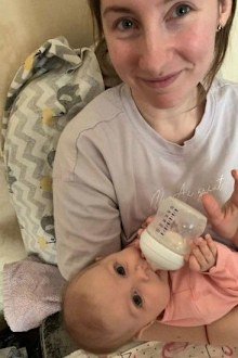 Yuriy Glodan's wife Valeria, with their daughter Kira.