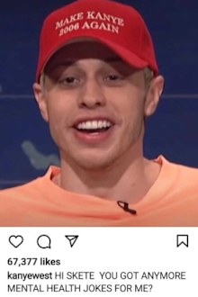Kanye West calls out Pete Davidson for mocking his mental health on Saturday Night Live.