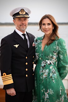 King Frederik and Queen Mary of Denmark on board the royal yacht Dannebrog during their summer cruise to Samsø Municipality on August 28, 2025.