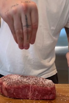 Brooklyn Beckham steak dinner sea urchin