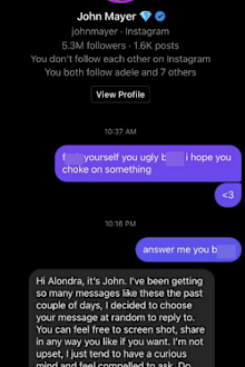 John Mayer responds to hateful message from Taylor Swift fan.