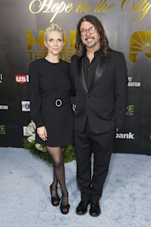 LOS ANGELES, CALIFORNIA - OCTOBER 18: (L-R) Jordyn Blum and Dave Grohl attend Hope The Mission and Los Angeles Mission Present Hope in The City Of Angels at BMO Stadium on October 18, 2025 in Los Angeles, California. (Photo by Leon Bennett/Getty Images)