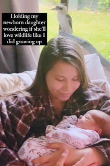 Bindi Irwin with Grace as a newborn