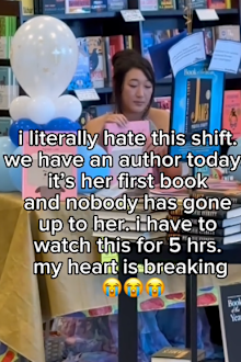 Author Agnes Lee crying at empty book-signing 