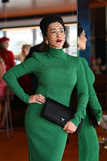 Melissa Leong poses for a photo during 2025 Melbourne Cup Day at Flemington Racecourse on November 4, 2025 in Melbourne, Australia.
