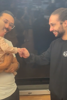 Woman introduces baby to husband's doppelganger
