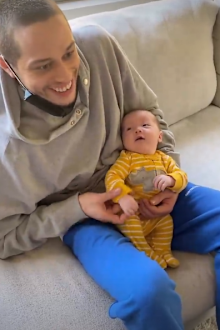 Pete Davidson meets John Mulaney and Olivia Munn's newborn son.