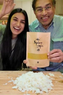 Priya Sharma (TikTok creator himynameispriya) and her father, the inspiration behind Dad's Special Spice Mix.
