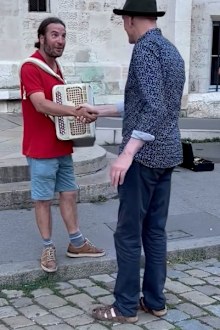 Midnight Oil's Peter Garrett and a French busker