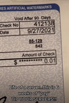 Waitress pay slip