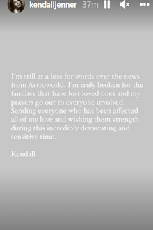 Kendall Jenner pays tribute to Astroworld victims on Instagram