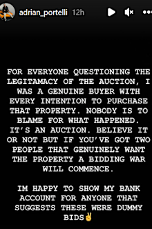 Adrian Portelli addresses claims he wasn't a legitimate buyer at The Block 2022 auction.
