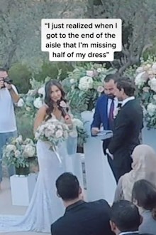 Bride missing half her dress