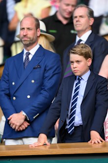 Prince William, Prince of Wales and Prince George of Wales attend day fourteen of the Wimbledon Tennis Championships at the All England Lawn Tennis and Croquet Club on July 13, 2025 in London, England.