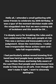 Rita Ora apologises on Instagram.