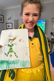Jade Scowen sent in this picture of her daughter and her hero Hayley Raso with the message: 'The Matildas mean amazing role models for our soccer loving girls!!'