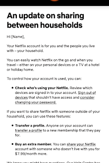 Beginning today, Netflix's Australian customers will receive an email like this outlining the changes which use the IP address of your home to determine which devices are at the main household, and which are in another location.