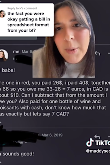 financial abuse woman sent spreadsheets by ex