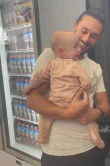 Baby's sweet reaction to father's lookalike