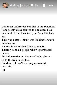 Hugh Jackman cancels concert date
