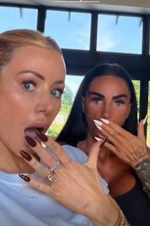 Kate Price and Olivia Attwood share a joke about Price's missing husband.