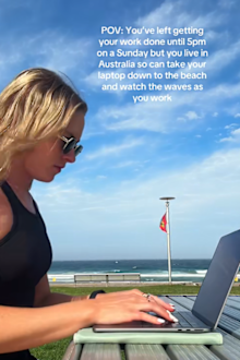 Remote worker working at the beach
