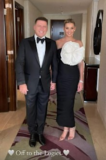 Karl Stefanovic and wife Jasmine prepare for the 2022 TV Week Logie Awards.