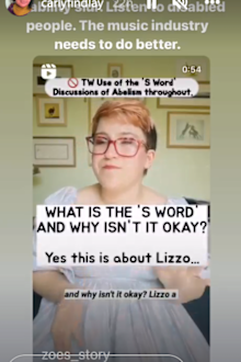 Appearance activist Carly Findlay reshared a post explaining why Lizzo's song was harmful.