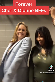 Alicia Silverstone and Stacey Dash recreate iconic scene from Clueless film.