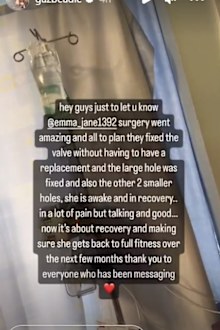 Former Geordie Shore star Gaz Beadle's wife Emma McVey underwent major surgery to fix three holes in heart.
