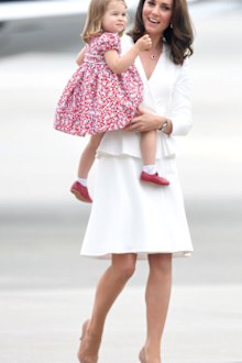 Princess Charlotte and Kate Middleton, Duchess of Cambridge arrive at Warsaw airport ahead of their Royal Tour of Poland and Germany on July 17, 2017 in Warsaw, Poland.