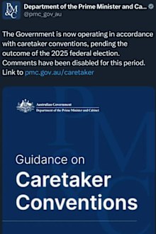 Tweet deleted about goverment in caretaker mode