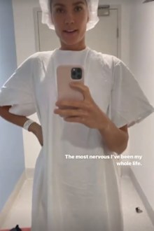 Rachael Finch undergoes breast implant removal surgery.