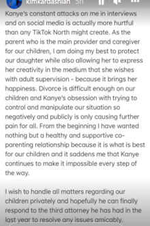 Kim Kardashian lashes out against Kanye West, after rapper criticises her decision to let their daughter North make a TikTok account.