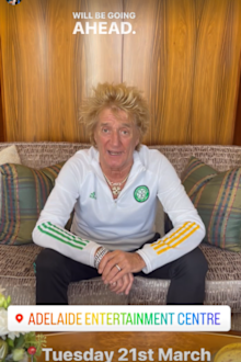 Rod Stewart issues health update after being forced to cancel Victoria show due to contracting strep throat.