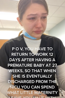 New mum reveals she was forced to work 12 days after giving birth to premature baby.