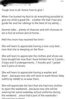 Internet furious over mum's 'tough love' punishment for misbehaving teen