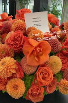 Travis Barker shares photo of flowers sent to him by mother-in-law Kris Jenner and her beau, Corey Gamble.