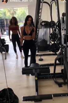 Kim Kardashian, trainer, workout, gym, selfie