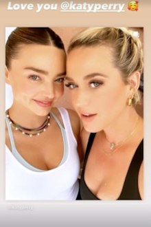 Miranda Kerr and Katy Perry take selfie at Aussie supermodel's product launch in July 2021.